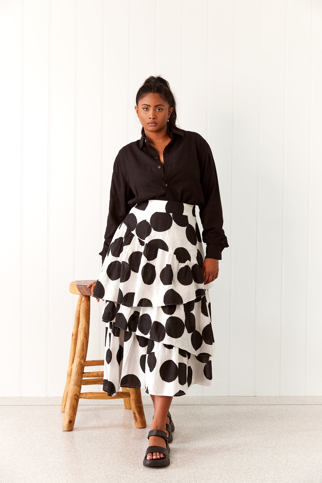 Joanie Tiered Maxi Skirt - Polka Dot