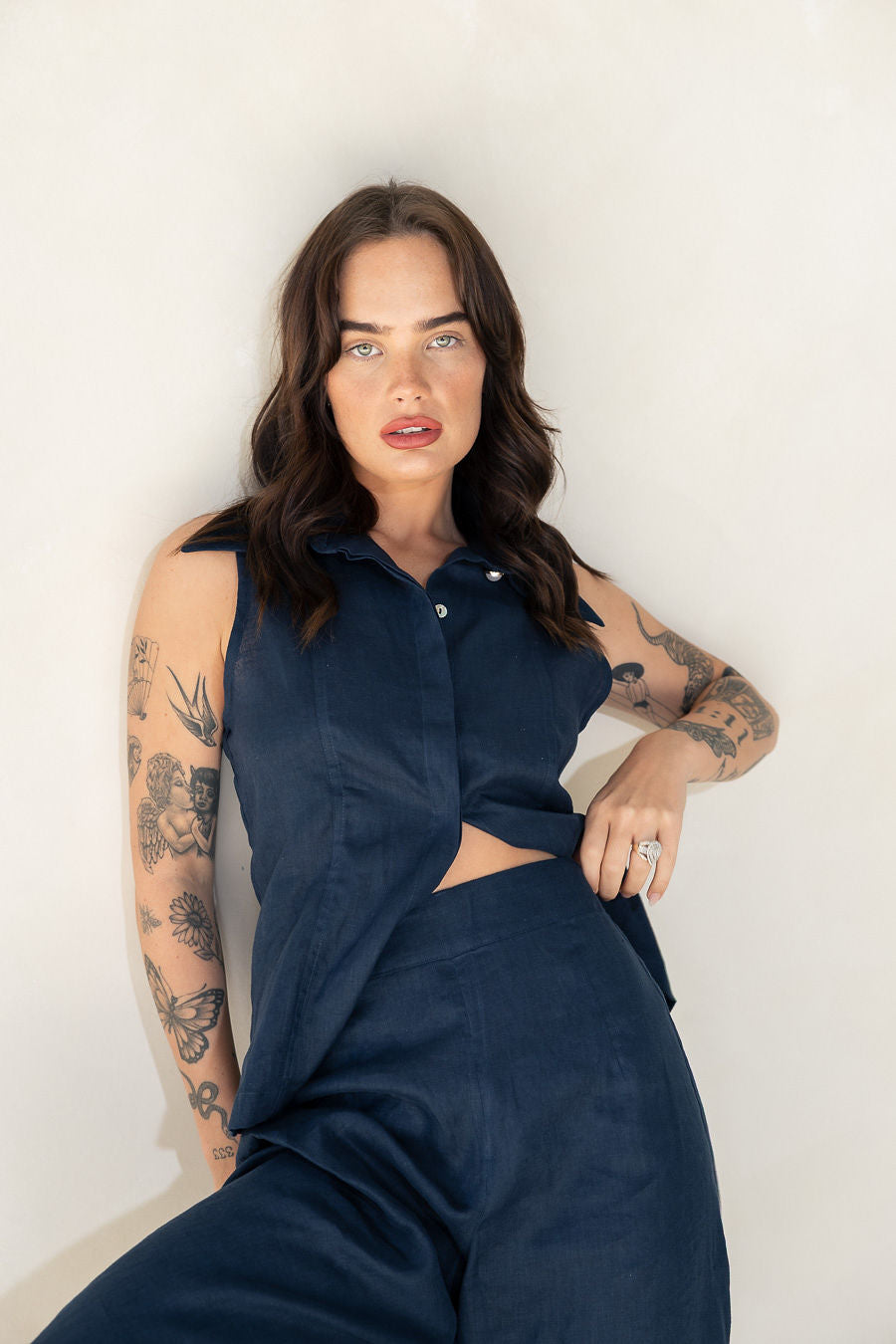 Carlie Wide Leg Pant - Navy