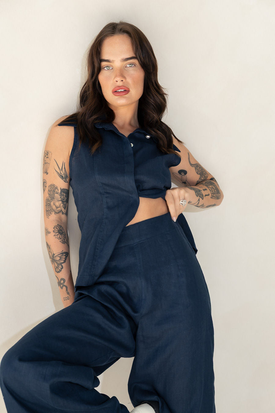 Carlie Wide Leg Pant - Navy